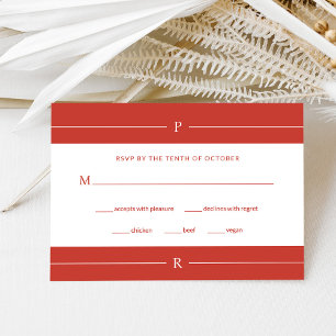 Moderne Linien und Monogramme   Poppy Red Wedding RSVP Karte