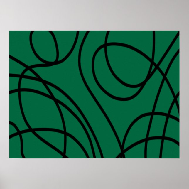 Moderne Linienkunst in Grün und Schwarz Poster (Vorne)