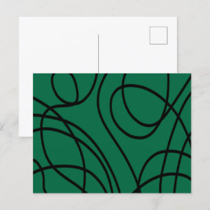 Moderne Linienkunst in Grün und Schwarz Postkarte