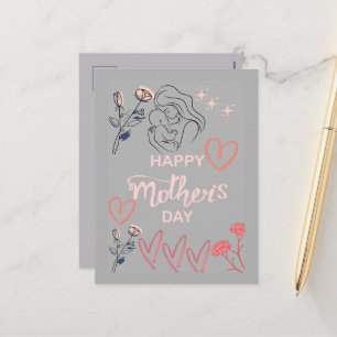 Moderne Linienkunst Mutter und Baby Alles Gute zum Feiertagspostkarte