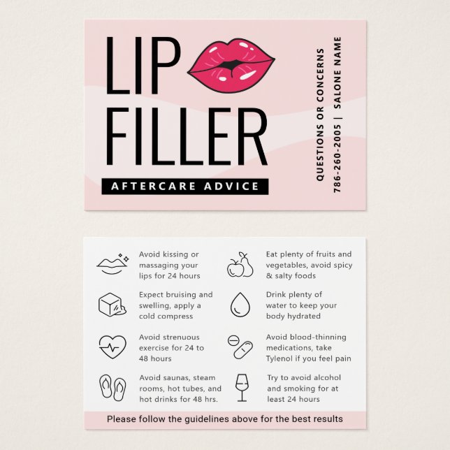 Moderne Lip Filler Aftercare Instructions Card (Vorne & Hinten)