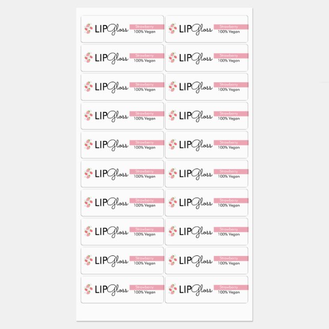 Moderne Lip Gloss Strawberry Branding Verpackung Etiketten (Blatt)