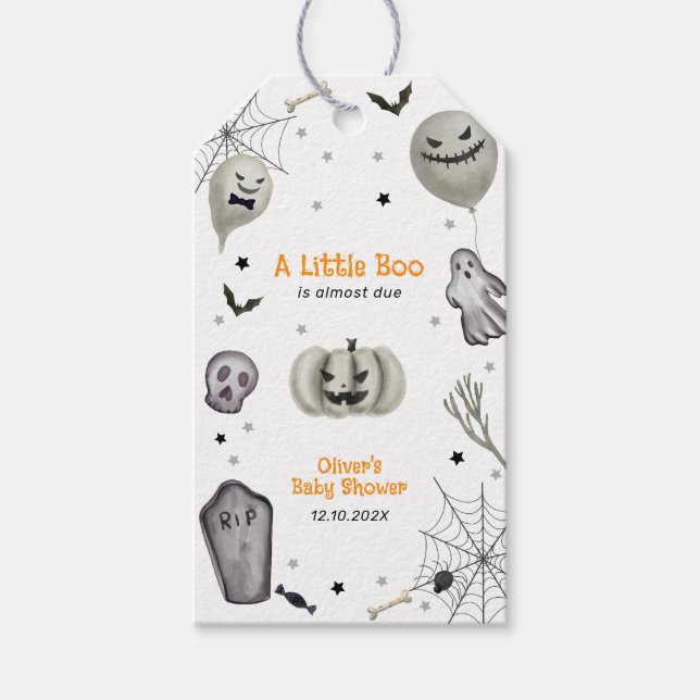 Moderne Little Boo Ghost Halloween Boy Baby Dusche Geschenkanhänger (Vorderseite)