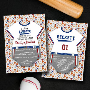 Moderne "Little Slugger" Baseball-Jungen-Baby-Show Einladung