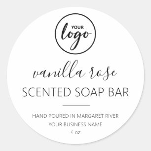 Moderne Logo-Labels für "White Soap"-Schriftart in Runder Aufkleber