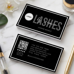 Moderne Logo-QR-Überprüfung Schwarz-Weiß-Wimpernkü Visitenkarte