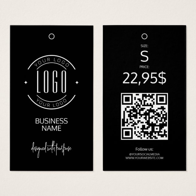 Moderne Logo Schwarz Weiß QR-Code Kleidungsanhänge (Vorne & Hinten)