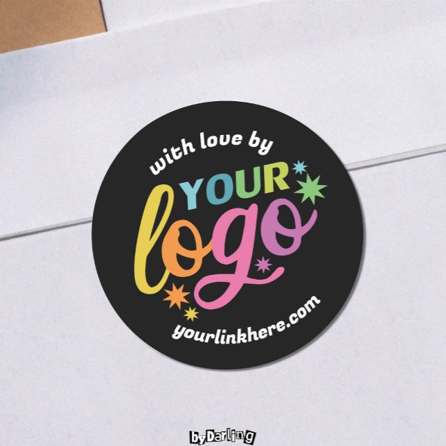 Moderne Logo-URL Schwarz-weiß Regenbogen mit Liebe Runder Aufkleber (Custom Logo Text Sticker Set Black White Rainbow Classic Round Stickers)