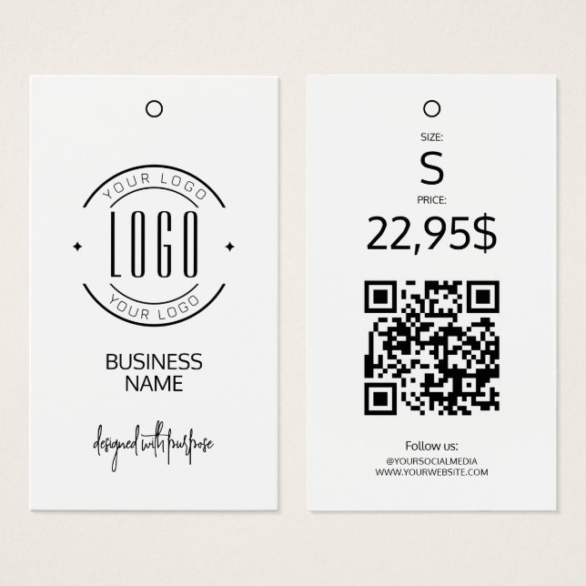 Moderne Logo weiß schwarz QR-Code Kleidungsanhänge (Vorne & Hinten)