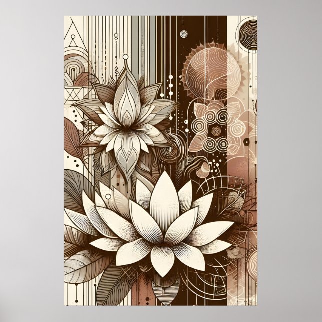 Moderne Lotus-Blume in Sepia Poster (Vorne)