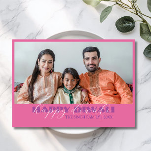 Moderne Lotus-Rosa Diwali-Grußkarte mit Foto Feiertagskarte