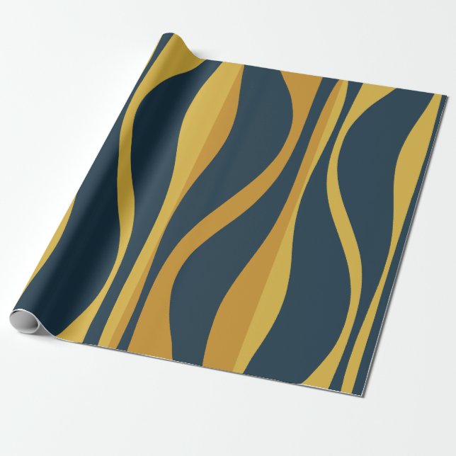 Moderne Lounge Navy Mustard Muster Mitte Jahrhunde Geschenkpapier (Ungerollt)