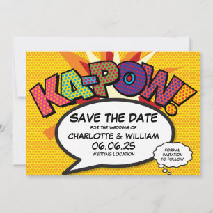 Moderne lustige Comic-Hochzeit Kapow Save The Date