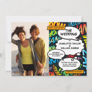 Moderne lustige Comic-Photo-Hochzeit Alles in eine Einladung