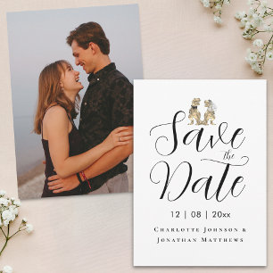 Moderne lustige Dinosaurier-Hochzeit im Fotostil Save The Date