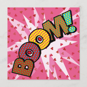 Moderne lustige farbenfrohe BOOM-Comic-Book Einladung