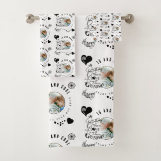 Moderne lustige Geburtstags-Enkel-Typografie-Foto Badhandtuch Set