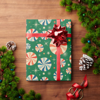 Moderne lustige grüne und rote Retro-Weihnachtsbon Geschenkpapier