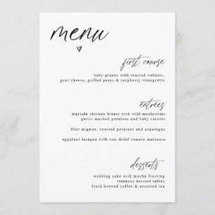 Moderne lustige Handschrift Herz Einfache Hochzeit Menükarte