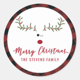 Moderne lustige, heilige Rentiere Drehbuch Frohe W Runder Aufkleber