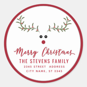 Moderne lustige, heilige Rentiere Drehbuch Frohe W Runder Aufkleber
