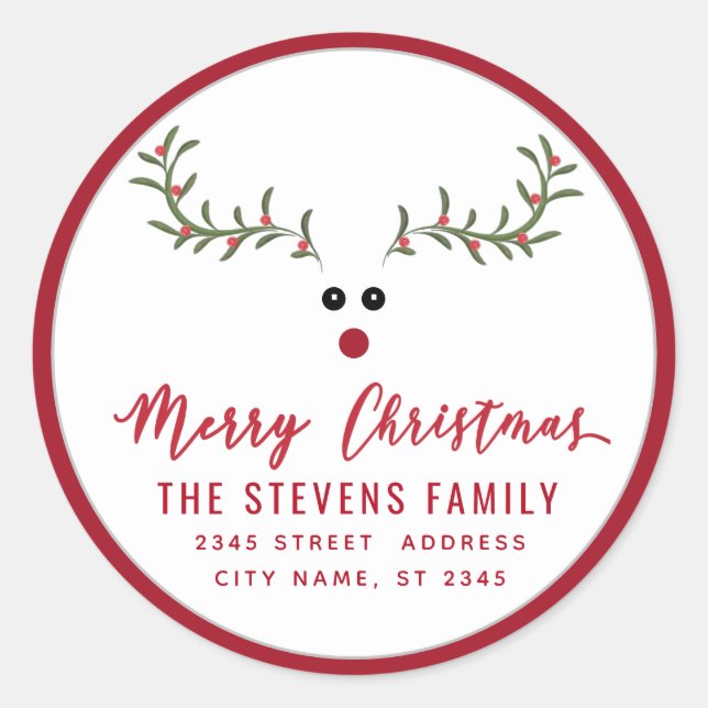 Moderne lustige, heilige Rentiere Drehbuch Frohe W Runder Aufkleber (Vorderseite)