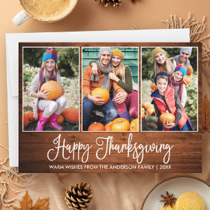 Moderne lustige Kalligrafie Thanksgiving Holz 3 Fo Feiertagskarte