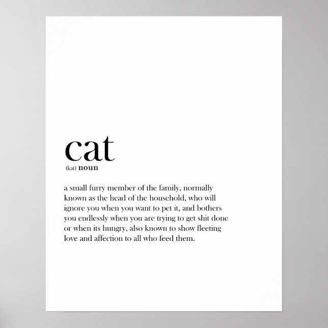 Moderne lustige Katzen-Definition-Typografie Poster (Vorne)