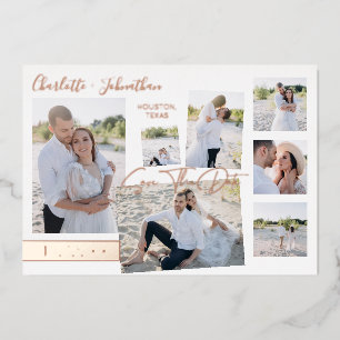 Moderne lustige Mehrfach-Foto-Save-the-Date-Bar Folieneinladung