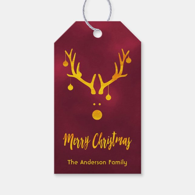 Moderne, lustige niedliche Weihnachtsweinbräune Geschenkanhänger (Vorderseite)