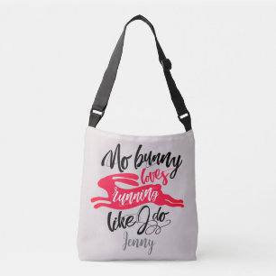 Moderne lustige rote Bunny Love Run Motivation Nam Tragetaschen Mit Langen Trägern