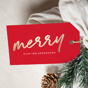 Moderne, lustige, rote und goldene Weihnachtszeit Geschenkanhänger