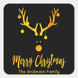 Moderne lustige Santa Rentier Imitate goldgelb auf Quadratischer Aufkleber