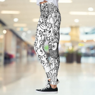 Moderne lustige Schwarz-Weiß-Vögel-Muster Leggings