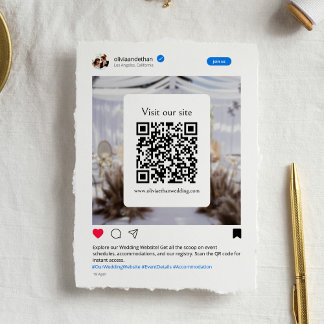 Moderne, lustige Social Media Wedding Website Begleitkarte