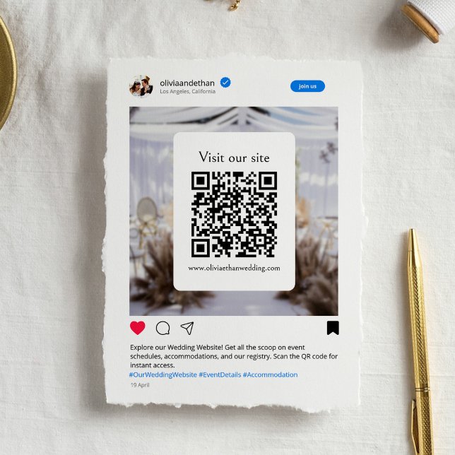 Moderne, lustige Social Media Wedding Website Begleitkarte (Von Creator hochgeladen)