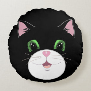 Moderne lustige süße Tuxedo-Katzen-Gesicht Cartoon Rundes Kissen