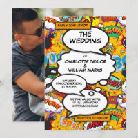 Moderne lustige Typografie Foto-Comic-Book-Hochzei