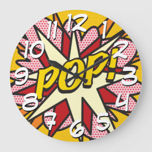 Moderne lustige typografische Comic-POP-Trendy Große Wanduhr