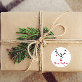 Moderne, lustige Weihnachtsrinder auf Weiß Runder Aufkleber