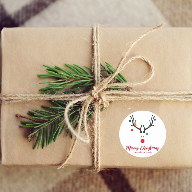 Moderne, lustige Weihnachtsrinder auf Weiß Runder Aufkleber (Von Creator hochgeladen)