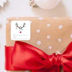 Moderne, lustige Weihnachtsrinder in weißem Rot Quadratischer Aufkleber