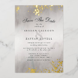 Moderne Luxe Gold Flecks Grau Mist Save the Date Folieneinladung
