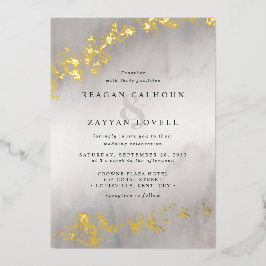 Moderne Luxe Gold Flecks Grau Wasserfarbenhochzeit Folieneinladung