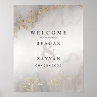 Moderne Luxe Gold Flecks Gray Mist Wedding Willkom