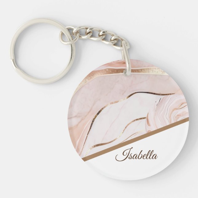 Moderne Luxe Marble Rose Gold Schlüsselanhänger (Vorderseite)