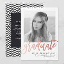 Moderne Luxe Rose Gold Lettering Graduation Party