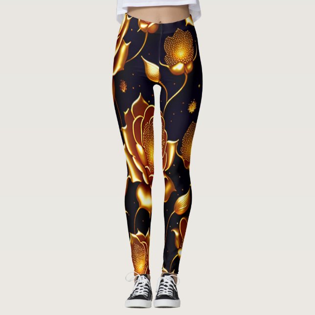 Moderne Luxus Big Gold Rose Collection Leggings (Vorderseite)