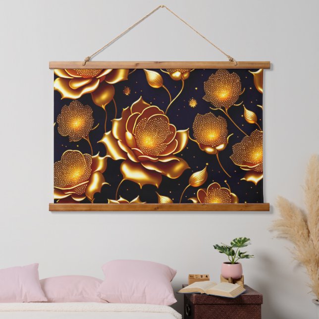 Moderne Luxus Big Gold Rose Collection Wandteppich Mit Holzrahmen (Schlafzimmer)
