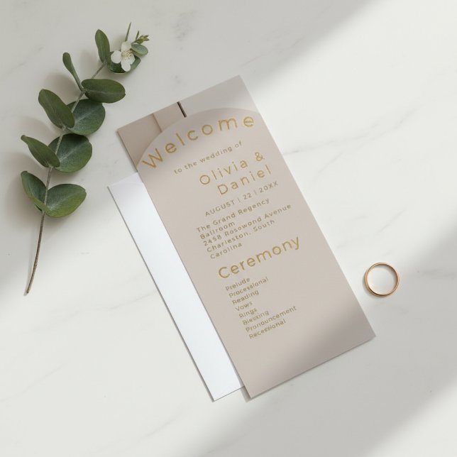 Moderne Luxus-Bogen-Hochzeitsmappe | Neutral Beige (Von Creator hochgeladen)